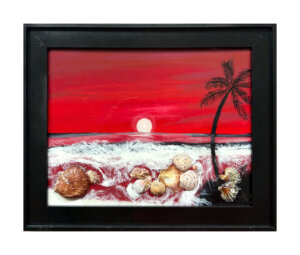 Moon Rising in Red Sky with Surf (11x14)