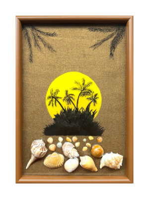 Palms on Yellow Sun on Light Brown Background (11x16)