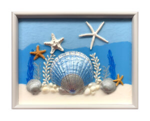Blue and Silver Scallop Shell with Starfish (11x14)