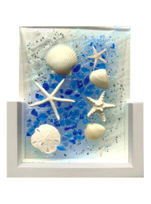 Blue Seaglass with Starfish and Shells (8x10 - on Glass)