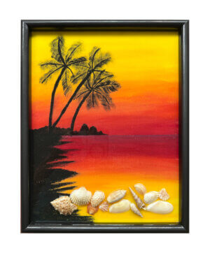 Palm Trees on Yellow and Orange Sky (11x14)
