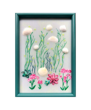 Shell Flowers with Stems on Gray Background (9x13)